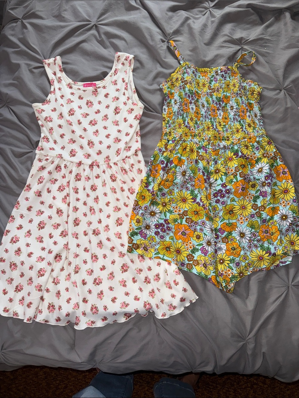 Girls White Floral Sleeveless Dress and Floral Romper